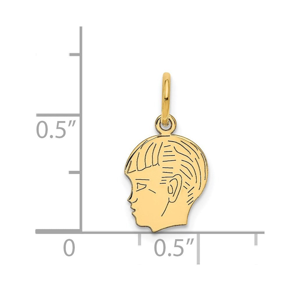 14k Yellow Gold .018 Depth Engravable Boy Head Charm