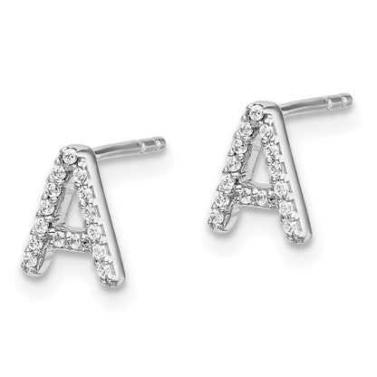 14k White Gold Diamond Initial A Stud Earrings Gift for Women