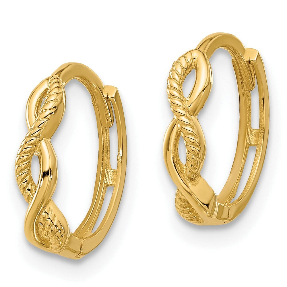14k Yellow Gold Polished and Textured Braided Hinged Hoop Earrings