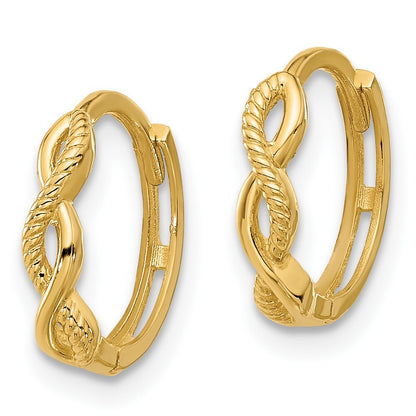 14k Yellow Gold Polished and Textured Braided Hinged Hoop Earrings