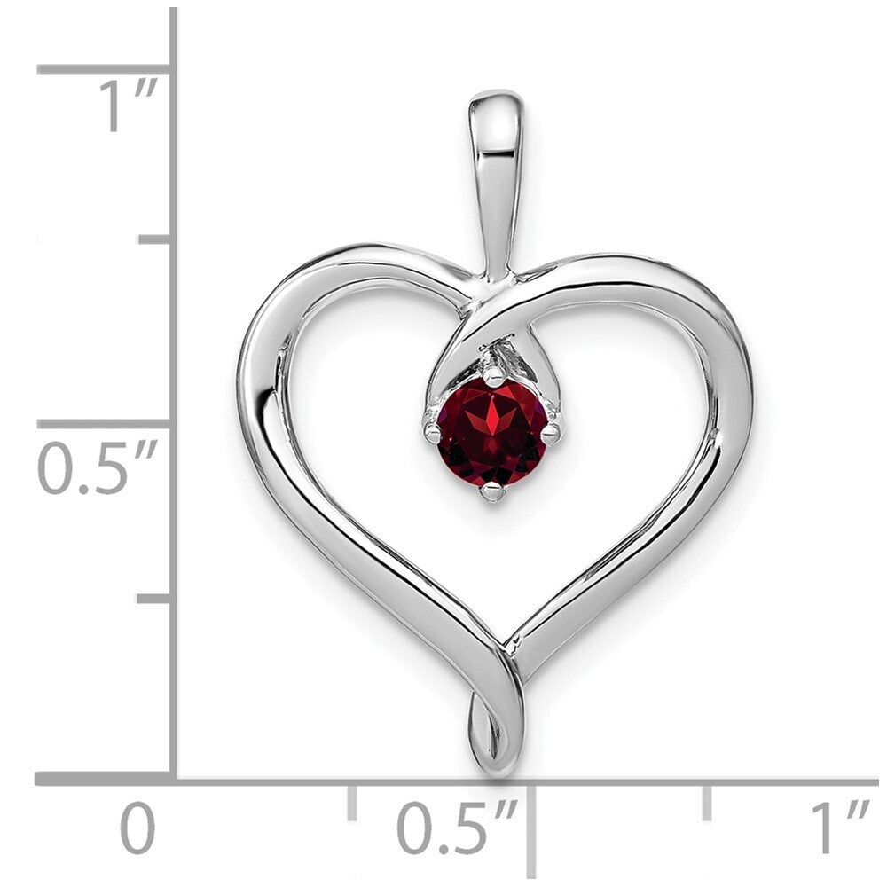 14k White Gold Garnet Heart Pendant for Women