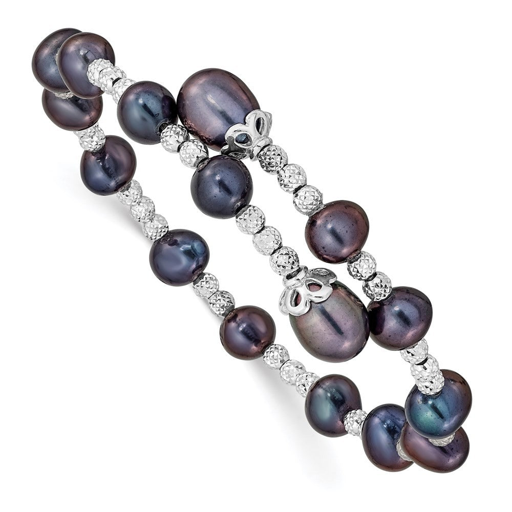 Sterling Silver 6-7mm Black Teardrop Cultured Pearl Wrap Flexible Bangle