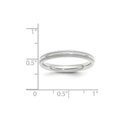 14k White Gold 3mm Milgrain Half Round Comfort Fit Wedding Band Size 5