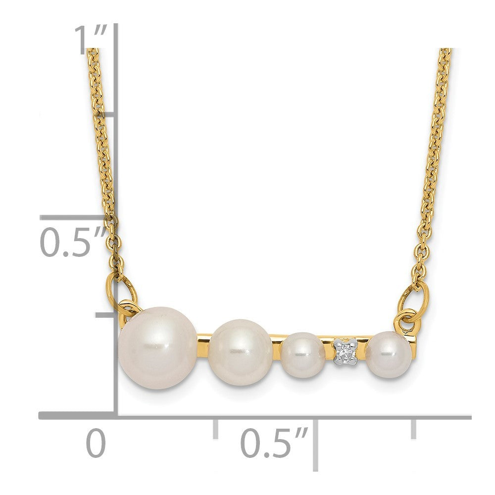 14k Yellow Gold Graduated Round Freshwater Cultured Pearl & Diamond 17" Necklace