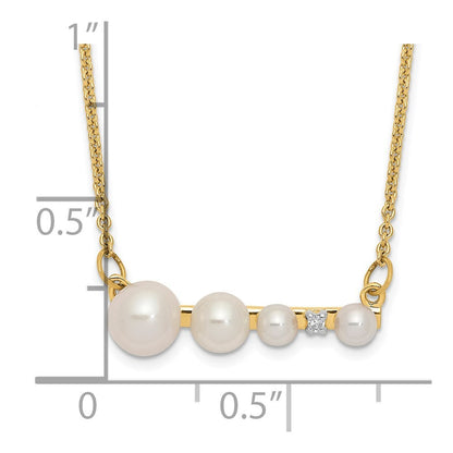 14k Yellow Gold Graduated Round Freshwater Cultured Pearl & Diamond 17" Necklace