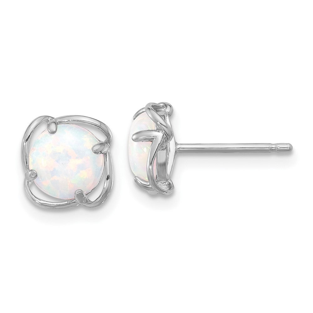 Sterling Silver Rhodium-plated Polished Round Created Opal Earrings