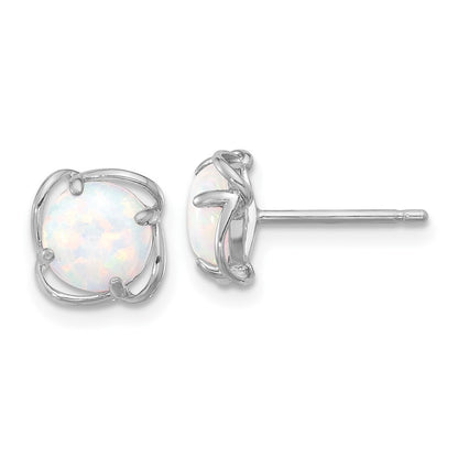 Sterling Silver Rhodium-plated Polished Round Created Opal Earrings