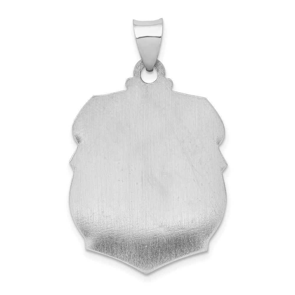 14K White Gold Polish Satin St Michael Badge Medal Hollow Pendant