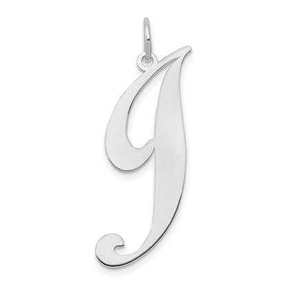 14k White Gold Large Fancy Script Letter J Initial Charm Pendant