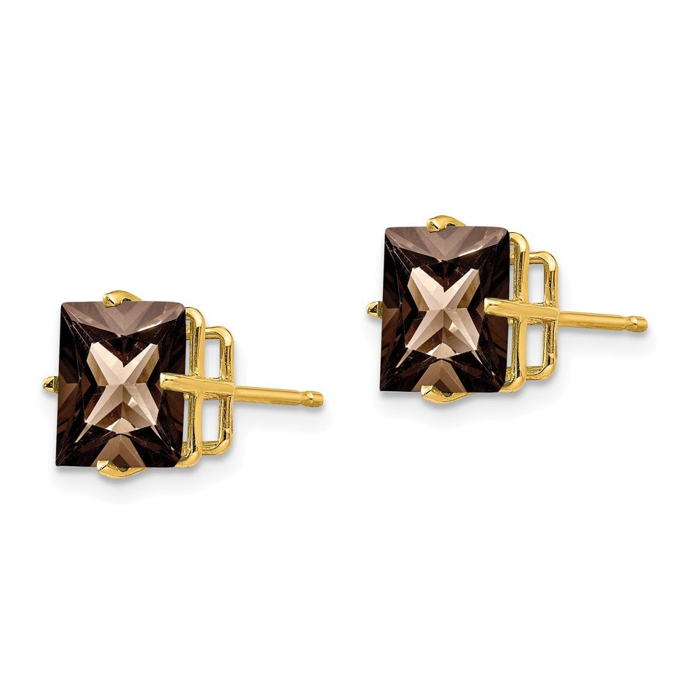 14k Yellow Gold 8mm Square Smoky Quartz Earrings