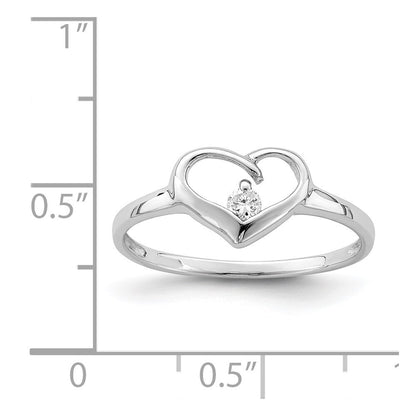 Sterling Silver Rhodium Plated Cubic Zirconia Heart Ring Size 6