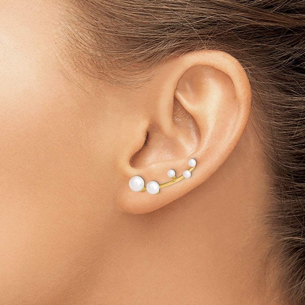 Sterling Silver Gold-tone 3-6mm Freshwater Cultured Pearl Ear Climber Earrings