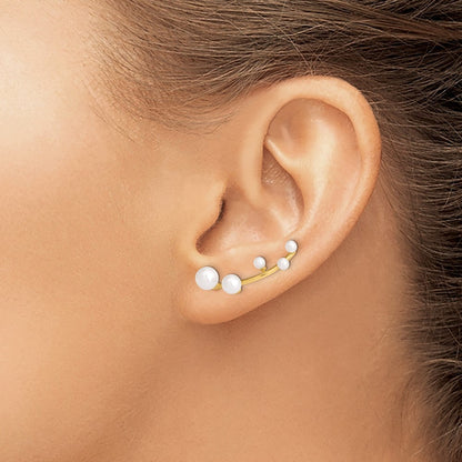 Sterling Silver Gold-tone 3-6mm Freshwater Cultured Pearl Ear Climber Earrings