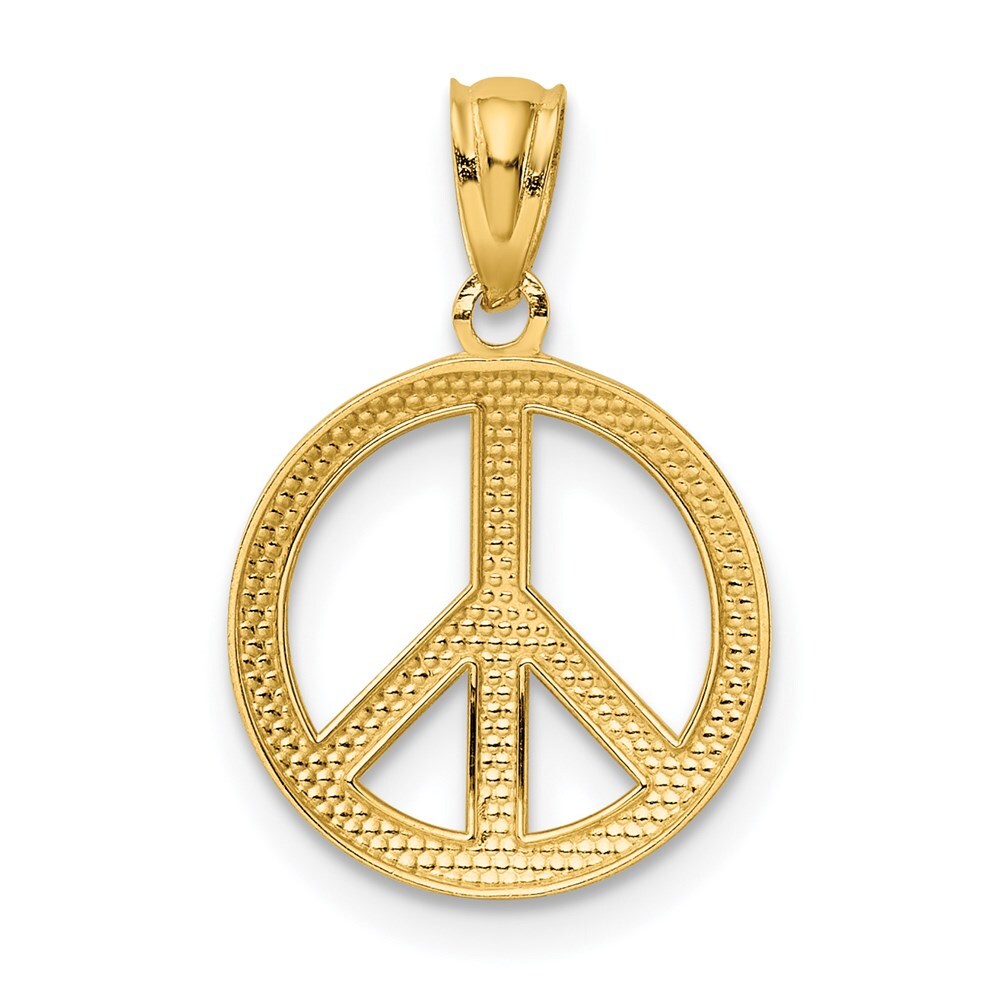 14k Yellow Gold Polished Peace Sign Circle Pendant for Women