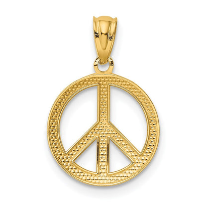 14k Yellow Gold Polished Peace Sign Circle Pendant for Women