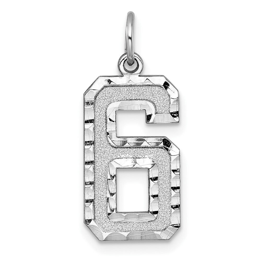 14k White Gold Large Brushed Diamond-cut Number 6 Charm Pendant for Women