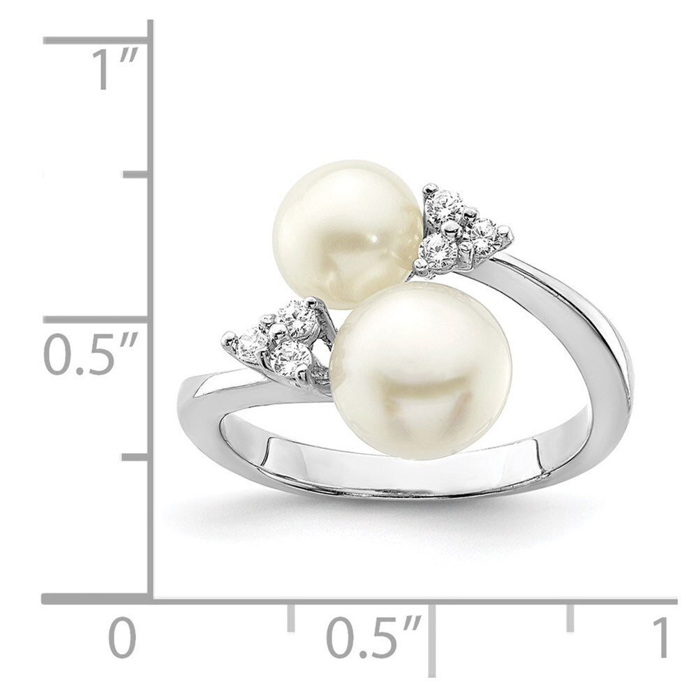 Sterling Silver 8-9mm White Button Freshwater Cultured Pearl and CZ Ring