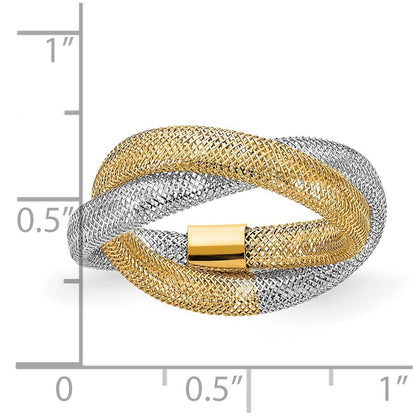 14K Yellow Gold with Rhodium Woven Mesh Stretch Ring