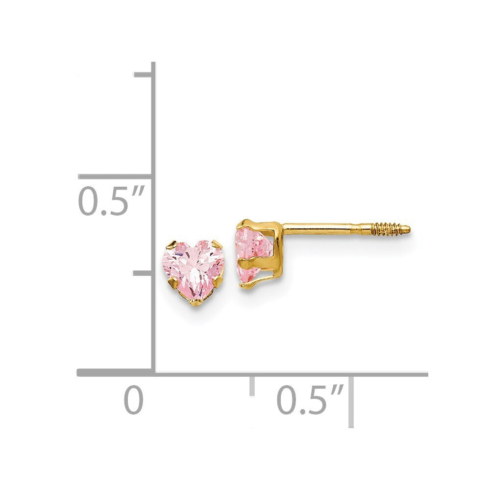 14k Yellow Gold 4mm Pink Cubic Zirconia Heart Stud Earrings Gift for Women
