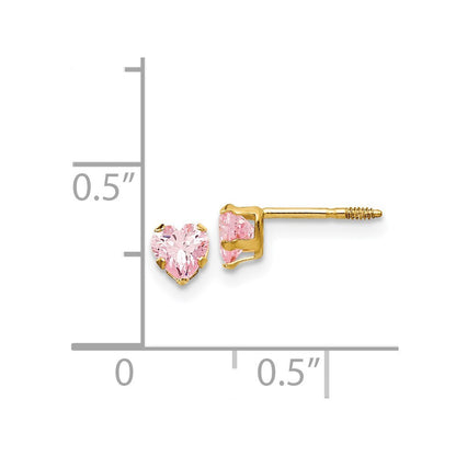 14k Yellow Gold 4mm Pink Cubic Zirconia Heart Stud Earrings Gift for Women