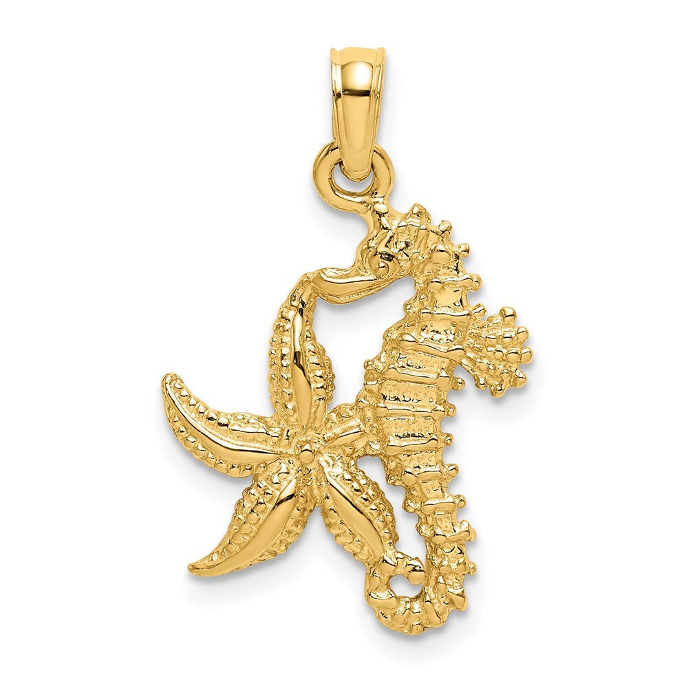 14k Yellow Gold Starfish and Seahorse Charm Pendant for Women