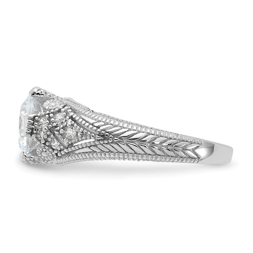 Sterling Silver Rhodium-plated Cubic Zirconia Antique Style Ring Size 6