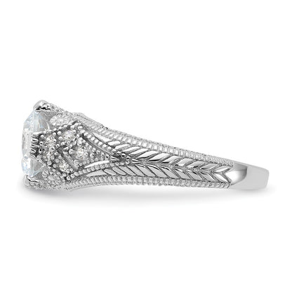 Sterling Silver Rhodium-plated Cubic Zirconia Antique Style Ring Size 6