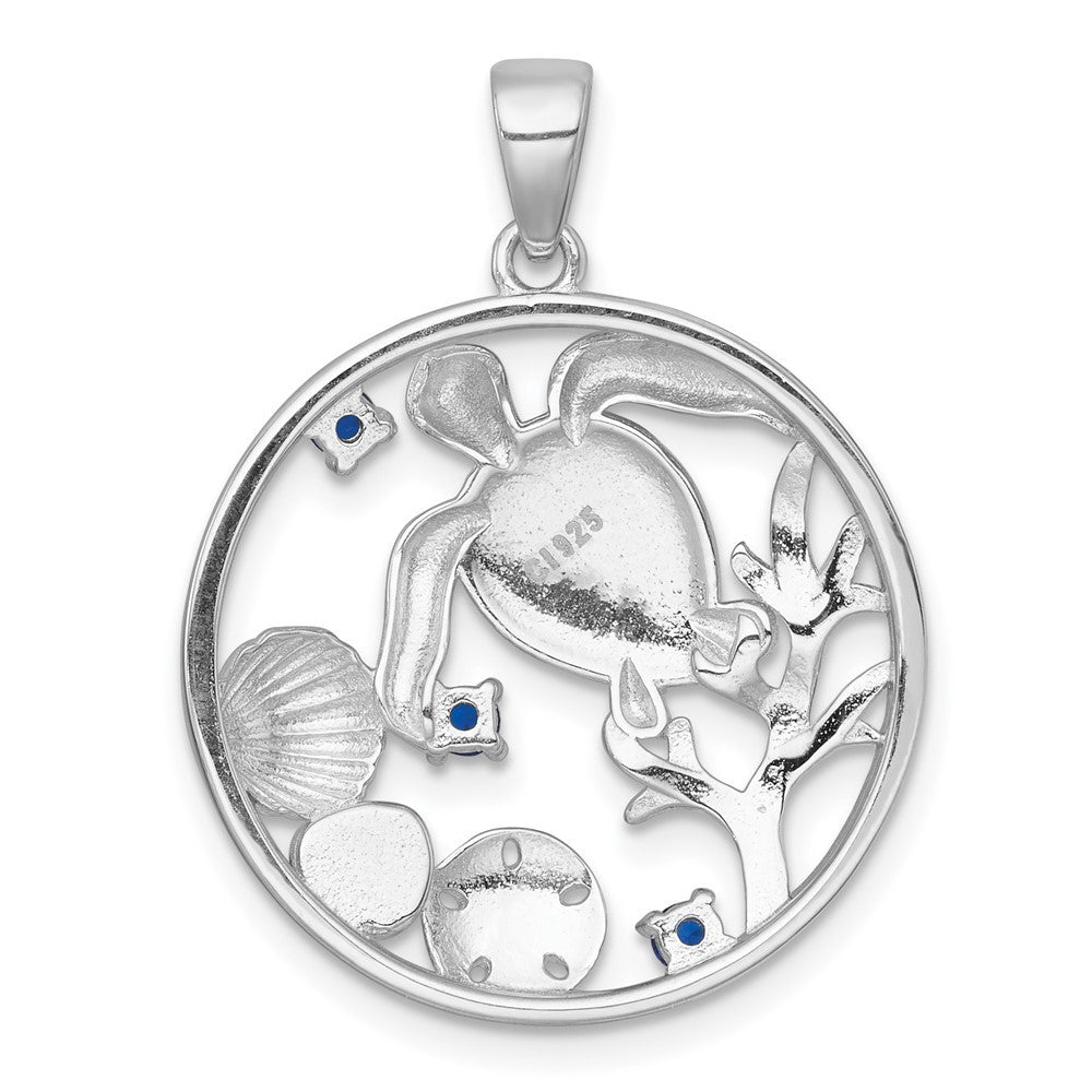 Sterling Silver Polished and Textured Larimar and Blue CZ Sealife Pendant
