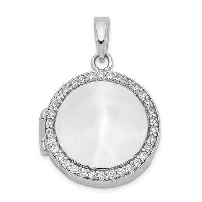 Sterling Silver Rhodium-plated Polished Cubic Zirconia 20mm Circle Locket