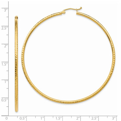 14k Yellow Gold Diamond-cut 2mm Round Tube Hoop Earrings