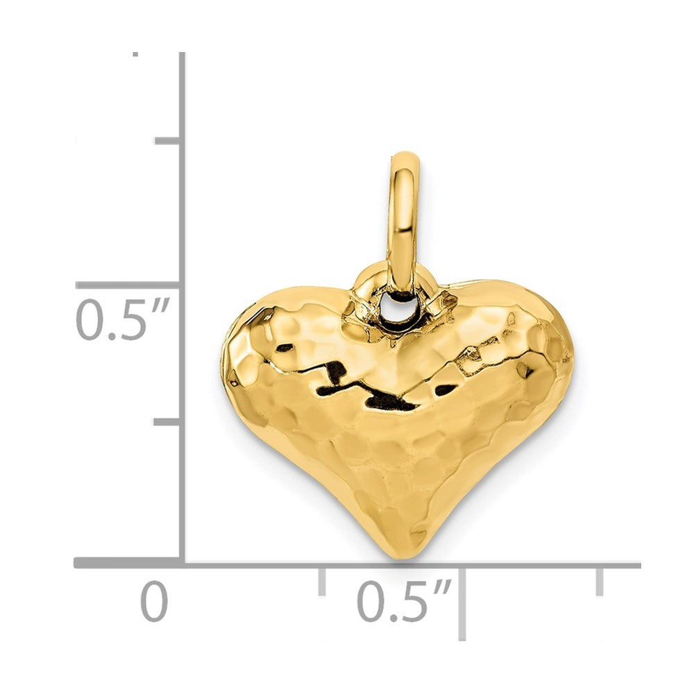14k Yellow Gold Polished and Hammered 3-D Heart Pendant