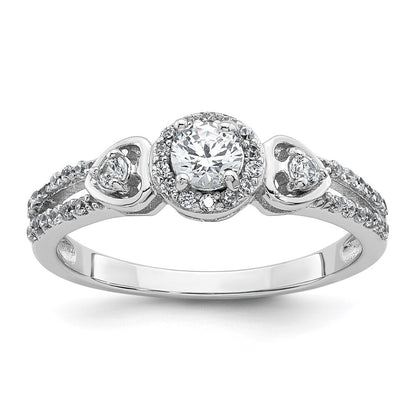 Sterling Silver RH-plated Polished CZ Halo Heart Ring Size 8