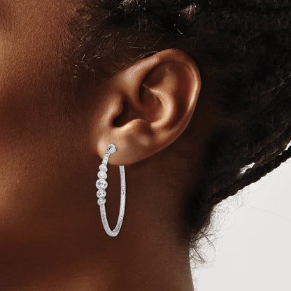 Sterling Silver Rhodium-plated Cubic Zirconia Textured Hoop Earrings