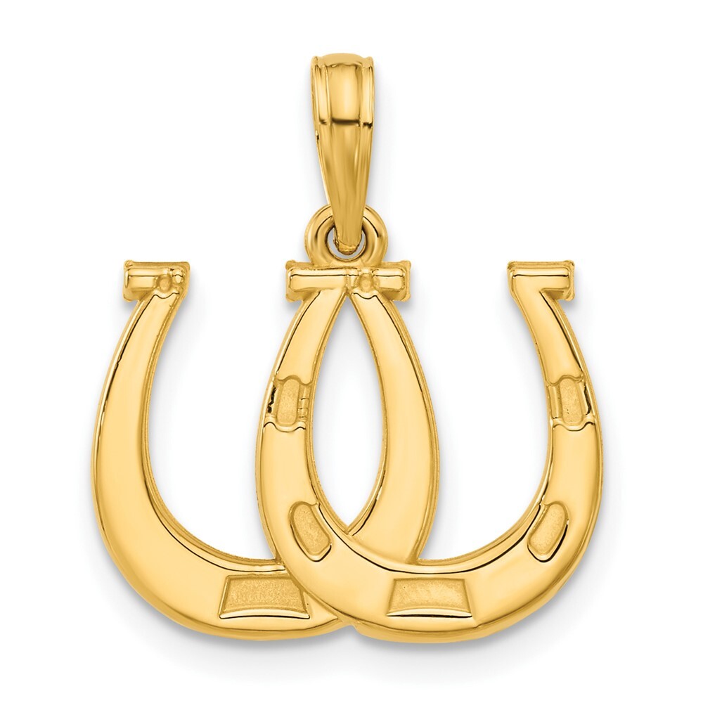 14k Yellow Gold Polished Double Horseshoe Pendant for Women