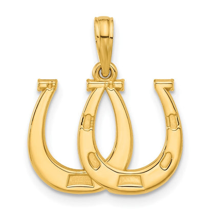 14k Yellow Gold Polished Double Horseshoe Pendant for Women