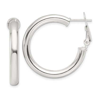 Sterling Silver Polished 30x4mm Omega Back Round Hoop Earrings