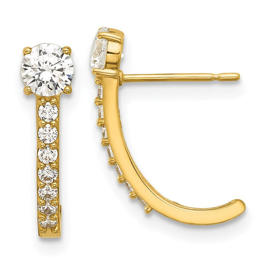 14k Yellow Gold Polished Cubic Zirconia J-Hoop Earrings Gift for Women