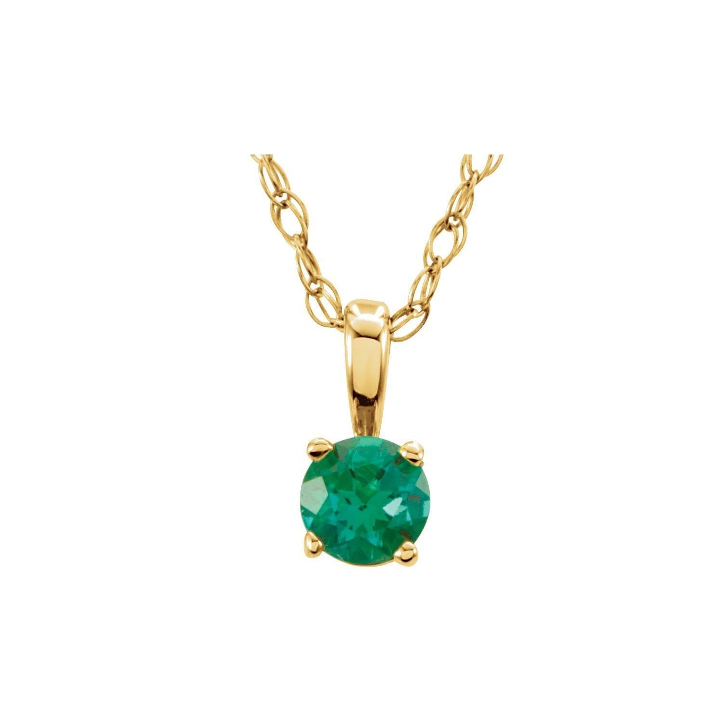 14k Yellow Gold 3 mm Emerald Solitaire Pendant Necklace 14"