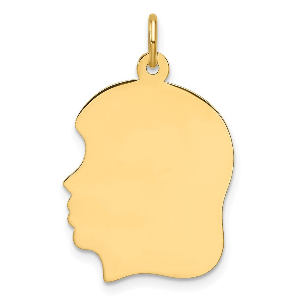 14k Yellow Gold Plain Medium .027 Gauge Facing Left Girl Head Charm Pendant