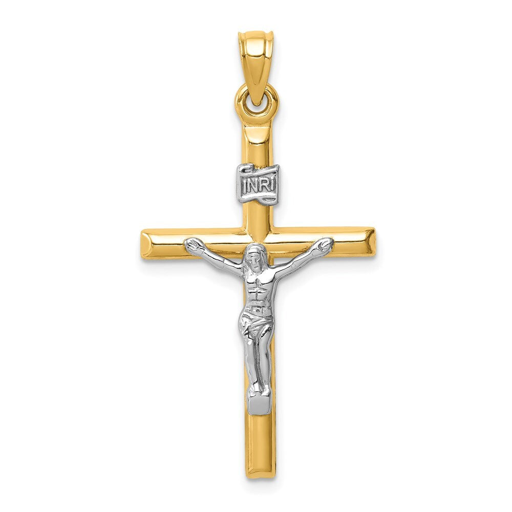 14k Two-tone Gold Hollow Crucifix Pendant for Women