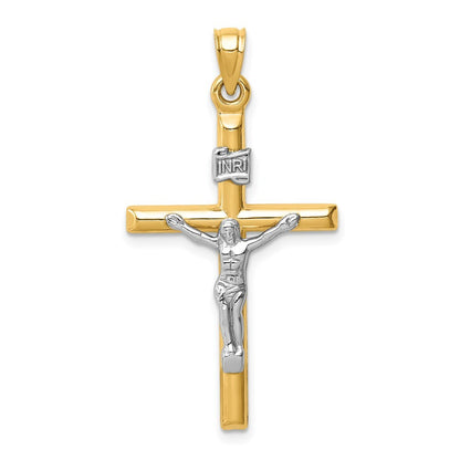 14k Two-tone Gold Hollow Crucifix Pendant for Women