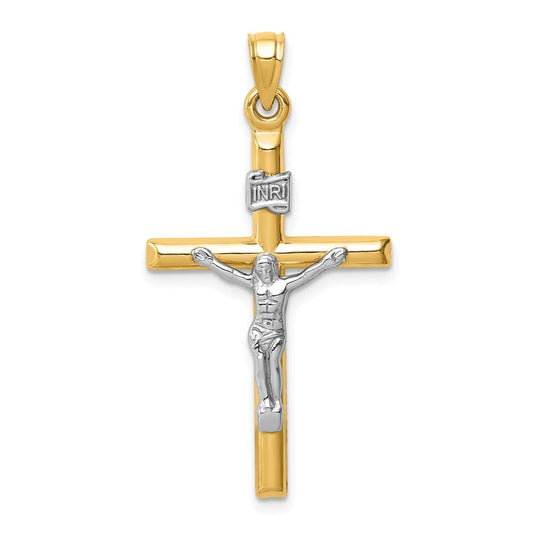 14k Two-tone Gold Hollow Crucifix Pendant for Women