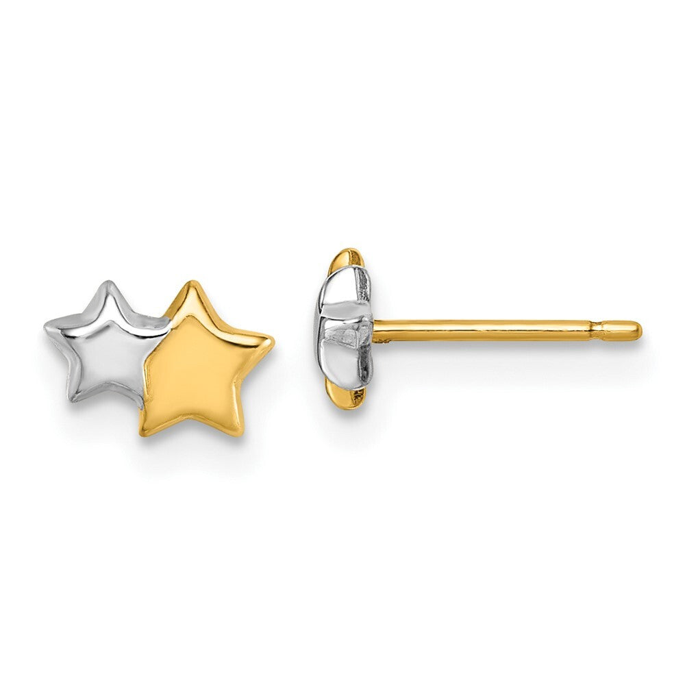 14k Yellow Gold with Rhodium Polished Double Star Stud Earrings Gift for Women