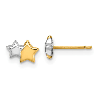 14k Yellow Gold with Rhodium Polished Double Star Stud Earrings Gift for Women