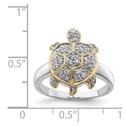 Sterling Silver Rhodium-plated Cubic Zirconia Turtle Ring Size 6