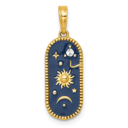 14k Yellow Gold with White Rhodium Polished Enamel Sun And Moon Charm