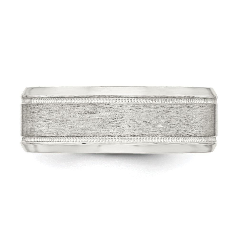 Sterling Silver 6mm Brushed Flat Milgrain Beveled Edge Fancy Band Size 8