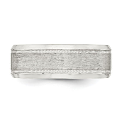 Sterling Silver 6mm Brushed Flat Milgrain Beveled Edge Fancy Band Size 8
