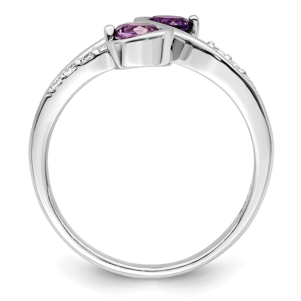 SterlingSilver Rhod-plated .6t.w. Amethyst & White Topaz Swirl Ring Size 8
