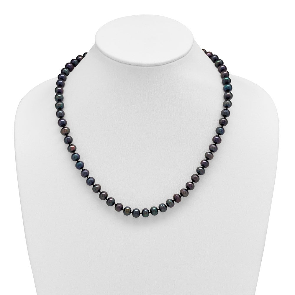 Sterling Silver Rhodium-plated 8-9mm Black Cultured Pearl Necklace 20"